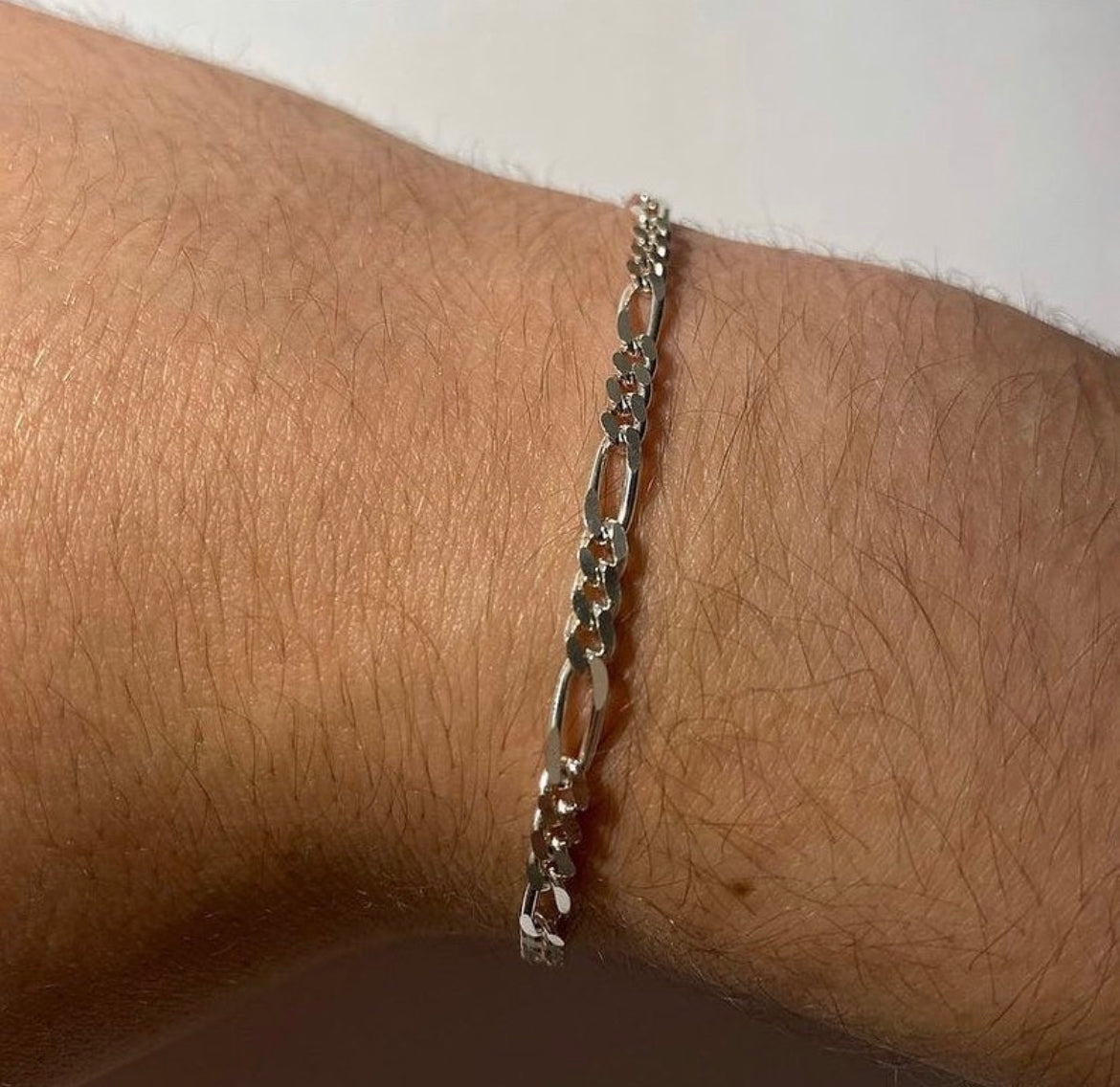925 Silber 3,4mm Figarro Armband + Kette