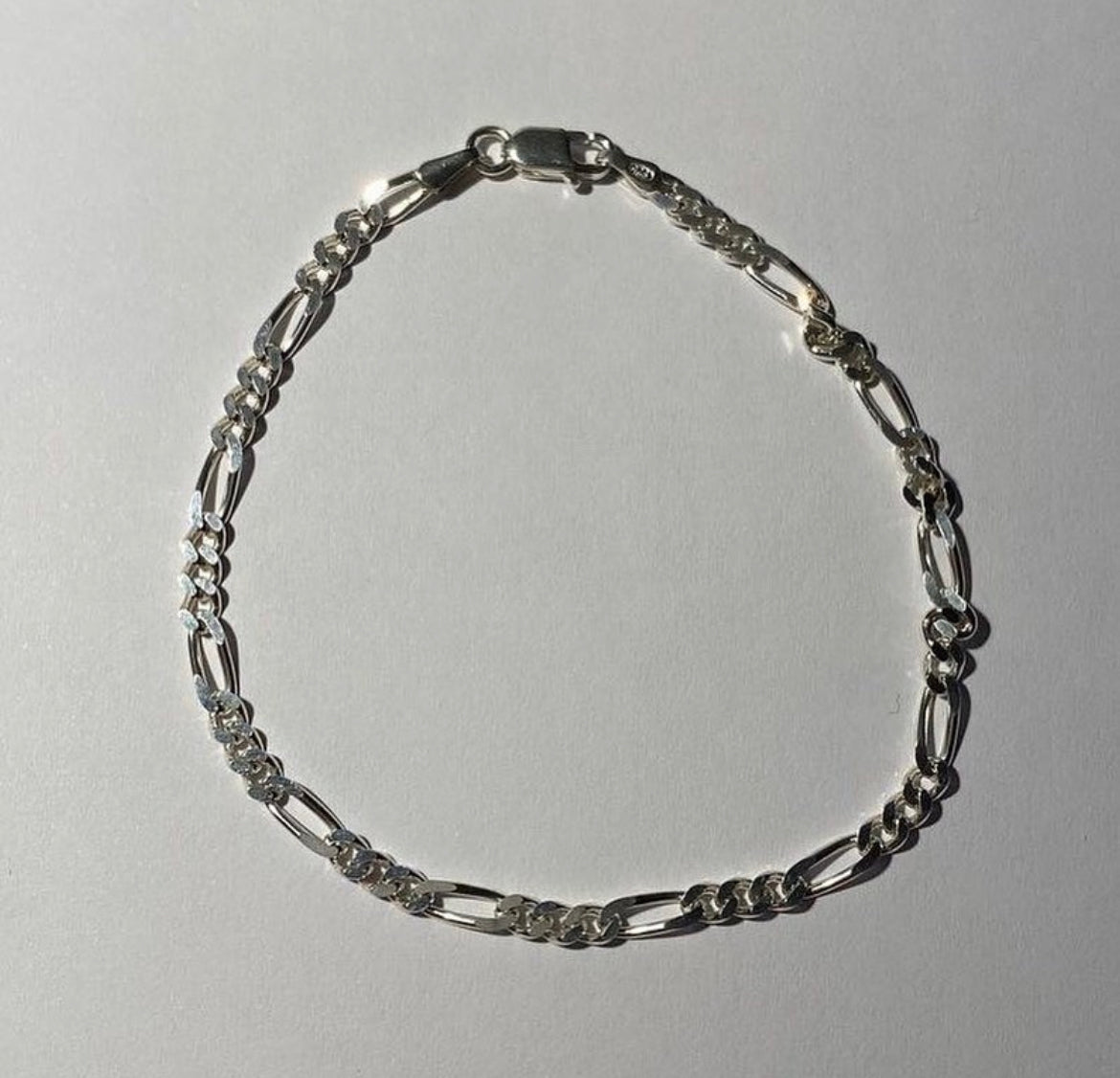 925 Silber 3,4mm Figarro Armband + Kette