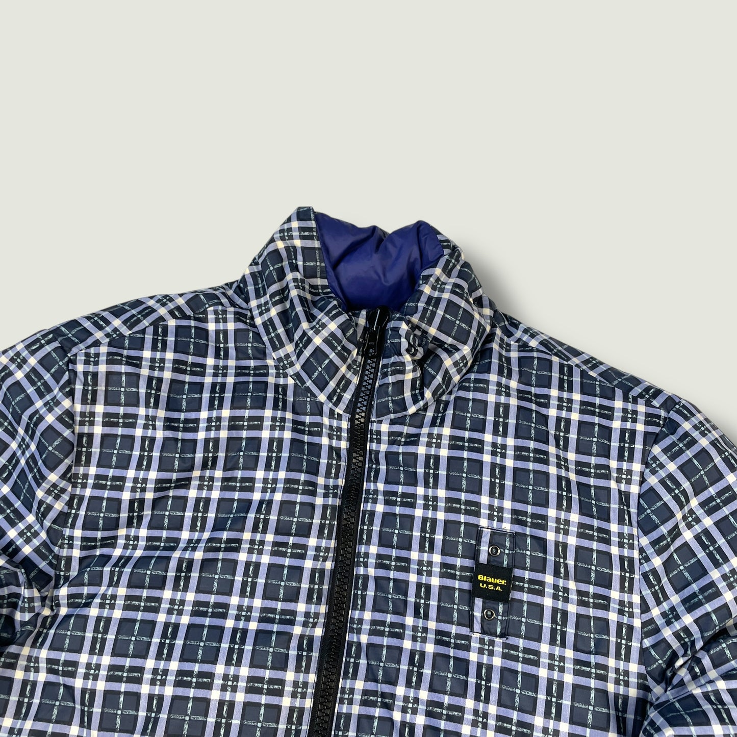 Blauer Vintage Reversible Daunenjacke (L)