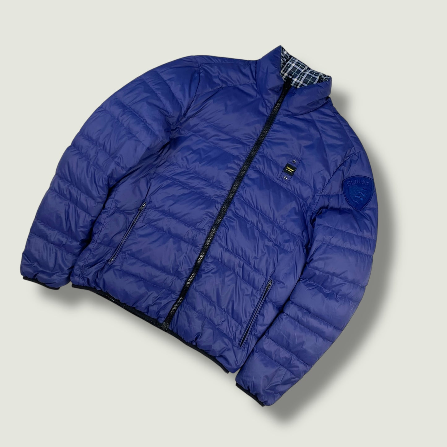 Blauer Vintage Reversible Daunenjacke (L)