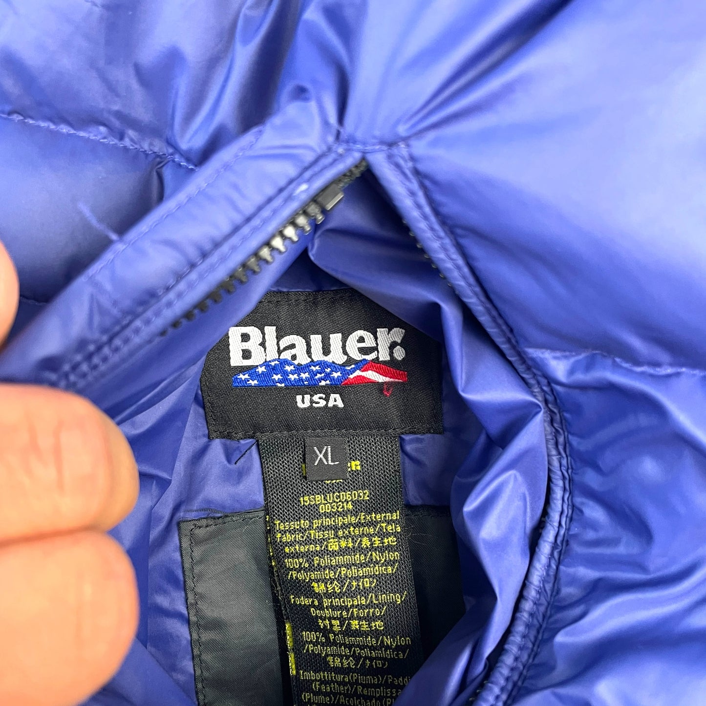 Blauer Vintage Reversible Daunenjacke (L)